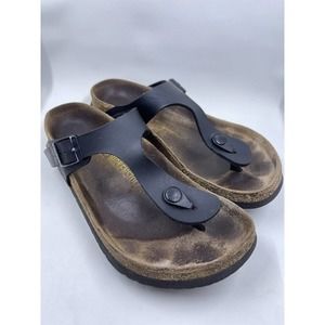 Birkenstock Gizeh Black Leather Thong Sandal Size 38 L7 / M5 245